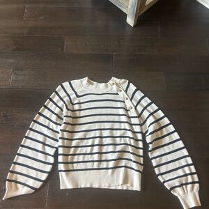 Who What Wear Ivory Ribbed Knit Sweater with black stripes